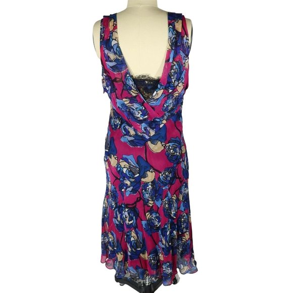 DIANE VON FURSTENBERG Size 12 Silk Suffolk Billy Rose Pink Lace Trim Dress NWT - Picture 2 of 7